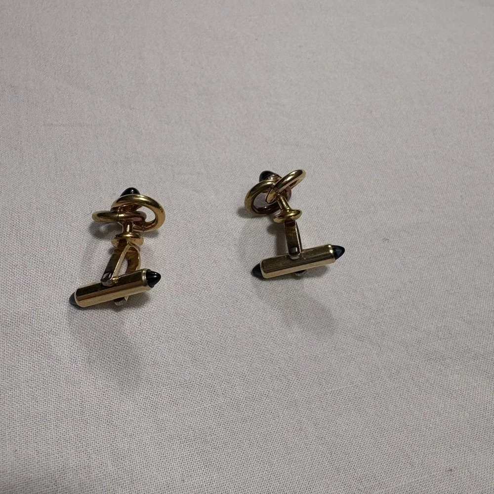 Krementz Gold Tone Black Onyx Swirl Cufflinks Mens Formal Wear Tuxedo
